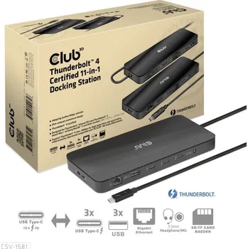 Club3D Dokovací stanice USB-C 11v1, 2xDP, 3xUSB-C, 3xUSB, 1xRJ45, čtečka SD karet, černá CSV-1581