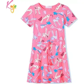 Dívčí šaty Dívčí šaty Kugo HS9332 světle růžové (dívčí šaty s krátkým rukávem a kočičkami)