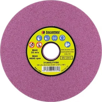 Brusný kotouč Brusný kotouč 145x22x6 mm Tecomec (IT-13C1060) (Brusný kotouč Tecomec pro elektrické brusky pilových řetězů pro omezovací patky. Průměr kotouče 145 mm, tloušťka 6 mm, průměr otvoru 22,2 mm. Vhodné pro brusky Compact 230V a Maxx.)
