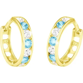 Náušnice GEMMAX Zlaté náušnice kroužky Ø 12,5 mm s bílými a bledě modrými zirkony – zlatý šperk ryzosti 585/1000 v Dárkovém balení s Certifikátem GLEYM-13-07731