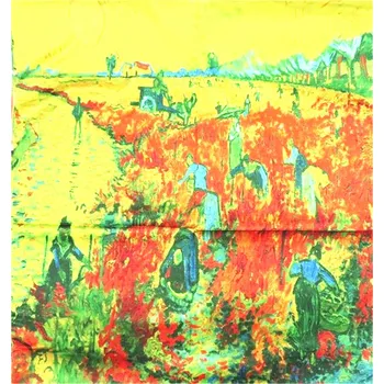 Šála Bavlissimo Saténový šátek 180 x 70 cm s obrazem Červená vinice od Vincenta van Gogha