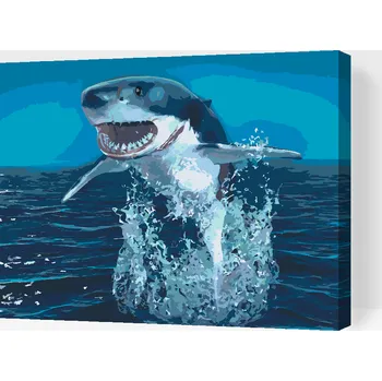 Malování podle čísel - Žralok nad vodou Velikost: 30x40cm, Rámování: Pouze srolované plátno