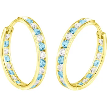 Náušnice GEMMAX Třpytivé zlaté náušnice kroužky Ø 21 mm s bílými a bledě modrými zirkony – zlatý šperk ryzosti 585/1000 v Dárkovém balení s Certifikátem GLEYM-21-35271