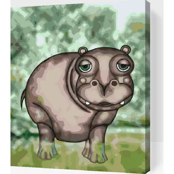 Malování podle čísel - Hladový hroch Velikost: 30x40cm, Rámování: Pouze srolované plátno