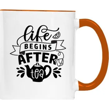 Hrnek malý barevný s potiskem LIFE BEGINS AFTER TEA