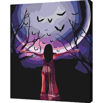 Malování podle čísel - Tajemná žena při úplňku Velikost: 30x40cm, Rámování: Pouze srolované plátno