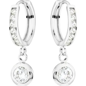 Náušnice GEMMAX Náušnice kroužky s přívěskem z bílého zlata Ø 13,5 mm – zlatý šperk ryzosti 585/1000 v Dárkovém balení s Certifikátem GLEWB-14-41771