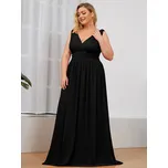 Šifonové maxi šaty s dvojitým výstřihem - Černé XL Barva: Černá, Velikost: XL