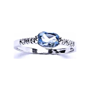 Prsten Zlatý prsten, bílé i žluté zlato, prstýnek s čirými zirkony a zirkon akvamarin - VR 237