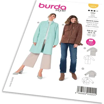 Volný čas Střih Burda 5974 - Rovný kabát s jednořadým zapínáním