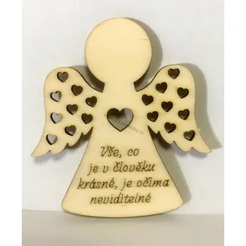 Vánoční dekorace Dřevěné výřezy, anděl s nápisem, Vše, co je v člověku..., 7.5 x 8 cm, 1ks