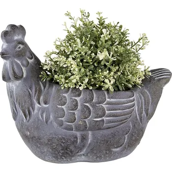 Květináč Šedý antik květináč ve tvaru slepičky Chicken - 29*17*23 cm