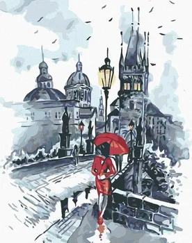 Zuty Žena s deštníkem na Karlově mostě 80 x 100 cm bez rámu