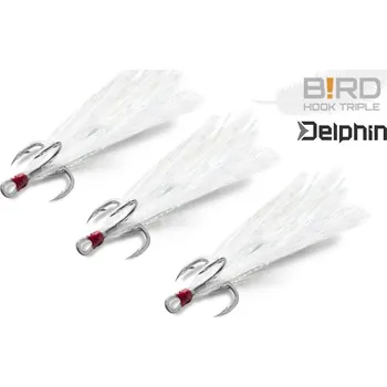 Delphin B!RD Hook TRIPLE 3ks - trojháčky/bílá pírka velikost: 10