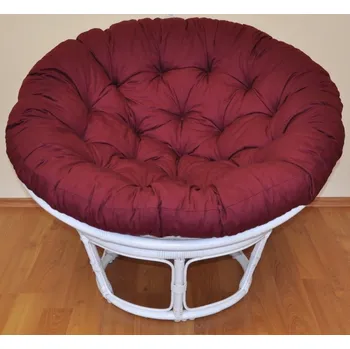 Křeslo Axin Trading s.r.o. Ratanový papasan 100 cm bílý, polstr vínový