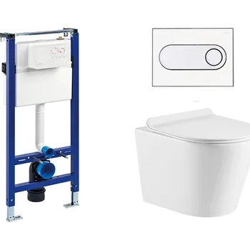 Liv-Fluidmaster Wc set Ring II Gips podmítková nádrž do sádrokartonu, mísa, sedátko a bílé/chrom tlačítko 223125 - SET(223125, 223468, OLKLT053ER)