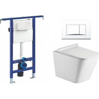 Splachovací tlačítko Liv-Fluidmaster Wc set Square Core podmítková nádrž do bytového jádra, rimless mísa, sedátko a bílé tlačítko 195851 - SET(195851, 222021, OLKLT052E)