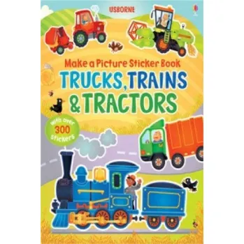 První čtění Make a Picture Sticker Book Trains, Trucks & Tractors – Felicity Brooks (EN)