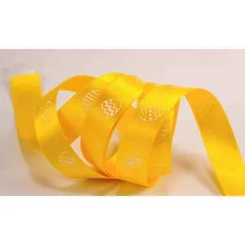 Stuha Saténové stuhy s vajíčky - červená, modrá, oranžová, žlutá, zelená - šíře 1,5 cm žlutá_9577-12