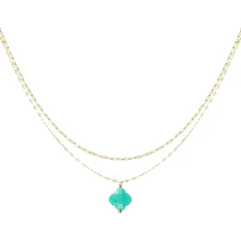 Náhrdelník ORNAMENTI Pozlacený náhrdelník Turquoise Clover gold