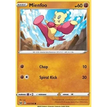 Sběratelská karetní hra Pokémon LOR 103/196 Mienfoo - Lost Origin Stav: Near Mint, Verze: NORMAL