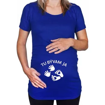 Modré těhotenské tričko s nápisem Tady bydlím já SK