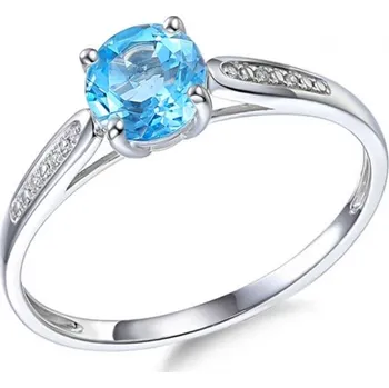 Prsten Gems, Prsten Anya, bílé zlato s brilianty a modrým topazem, vel.: 55, ø17,5 mm, 3860817-0-55-93