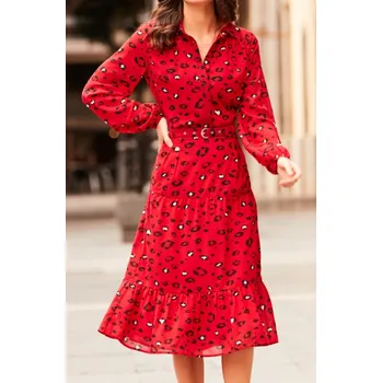 Dámské šaty Dámské červené šaty Sosandar (Šaty s leopardím vzorem značky Sosandar)