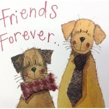 Přání v obálce Friends forever, ALEX CLARK 12*12 cm (Blahopřání v obálce s pejskem, psi, Přátelé navždy)