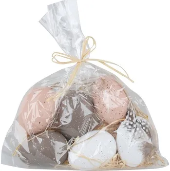 Velikonoční dekorace Plastová vajíčka s pírky 6 cm - 6 ks