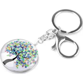 Přívěsek na kabelku/klíče Strom - zelený na bílém podkladu