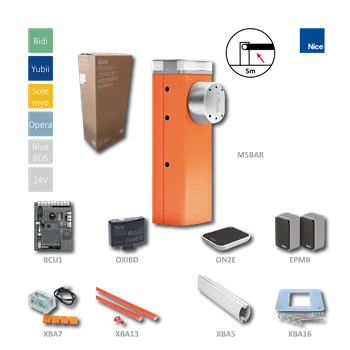 KIT - automatická závora do 5 m, motor 24 V, 120 W, 200 Nm, s řídící jednotkou XBA3R10 (SPBCU1), 1x XBA5, 2x XBA13, 1x OXIBD, 1x ON2E, 1pár EPMB, 1x XBA7
