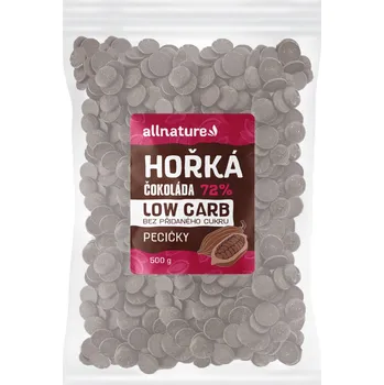 Čokoláda Allnature Čokoládové pecičky Low Carb hořké 72 % 500 g