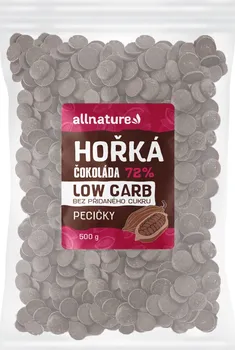 Čokoláda Allnature Čokoládové pecičky Low Carb hořké 72 % 500 g
