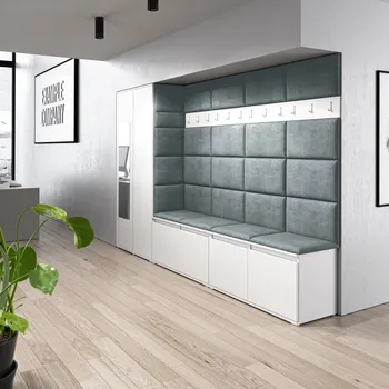 Předsíňová stěna Předsíňová stěna Emi 9 - bílá Barva panelů: Šedá - Trinity 14