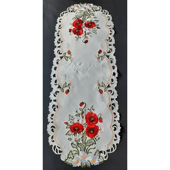 ubrus UBRUS * UBRUSY 110 x 45 vyšívaný * Vlčí máky a kopretina na bílé