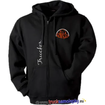 Pánská mikina Truck mikina černá LEV TRUCKER I. s kapucí, dlouhým zipem a výšivkou (Materiál: 320 g/m2, 80% česaná bavlna, 20% polyester)