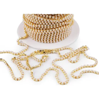 Galanterie Perlový prýmek / borta šíře 2 mm, barva 2 perlová zlatá