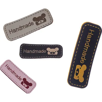 Štítek, nášivka- Hand made 40 x 15 mm s medvídkem