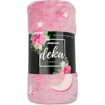 deka Sleep-well Deka mikroplyš svítící ve tmě, 150x200cm - hvězdy růžové