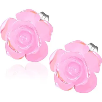 Náušnice Růžový perleťový květ, puzety - Ocelové náušnice