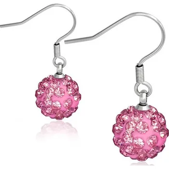 Náušnice 10mm – Růžová kulička s kamínky, afroháček