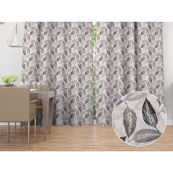 ubrus Dekorační závěs PML-056 Zeleno-černé listy na béžovém 145x140 cm