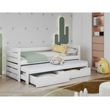 Dětská postel MebloBed Rozkládací postel Tomáš s úložným prostorem 60x120 cm (Š 67 cm, D 125 cm, V 77 cm), Přírodní borovice, Přírodní borovice, 2 ks matrace (1 ks hlavní + 1 ks přistýlka)