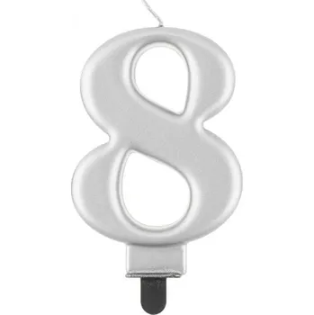 Dortová svíčka Svíčka na dort č. 8, metalická stříbrná, 8 cm
