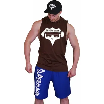 Pánské tílko Tílko s kapucí Superhuman velké logo - hnědá/bílá XL Hnědá