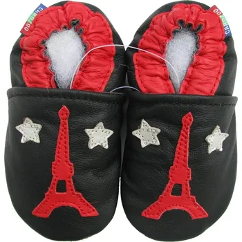 Capáčky CAROZOO Kožené capáčky s koženou podrážkou Eiffelova věž 5-6 let Černá 29,5