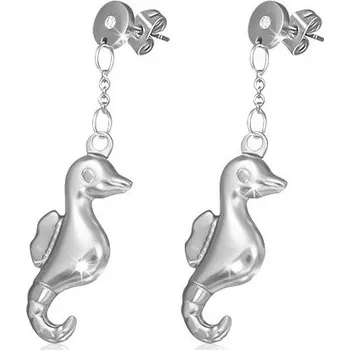 Náušnice Ocelové náušnice - zavěšený malý mořský koník, dva zirkony
