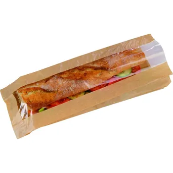 Sáček na potraviny Gastro obaly Sáček papírový hnědý na bagetu s okénkem 12+4x59cm (min. počet 1000ks)