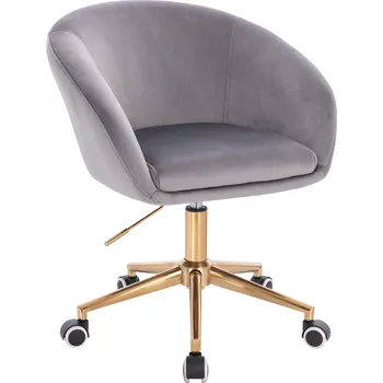 Otočné křeslo Radal velur na zlaté podstavě s kolečky - světle šedá